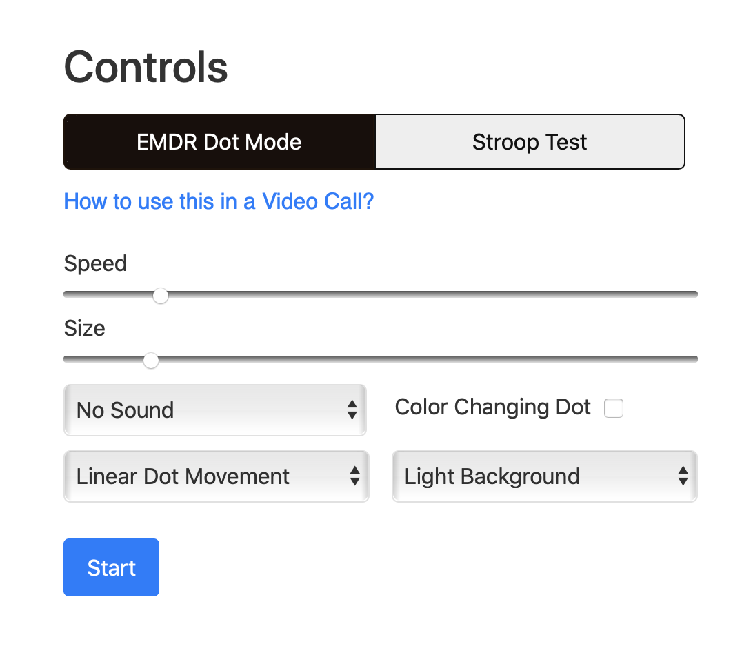 EMDR Dot Mode controls